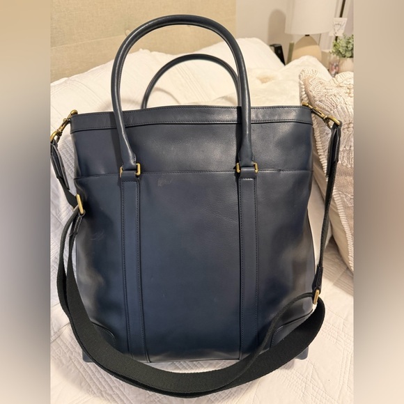 Coach Bleeker Bar Stripe Blue/Black/Tan/Teal Leather Computer Tote Unisex - Picture 2 of 15